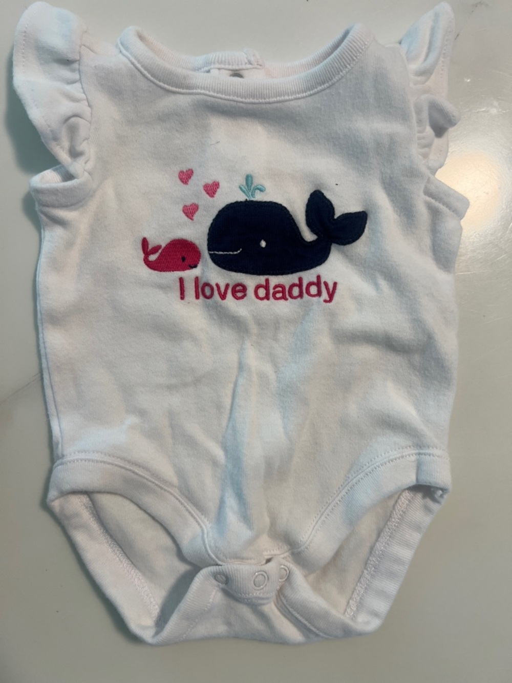 Gymboree White Baby One-Piece with Navy and Pink Whale Graphic